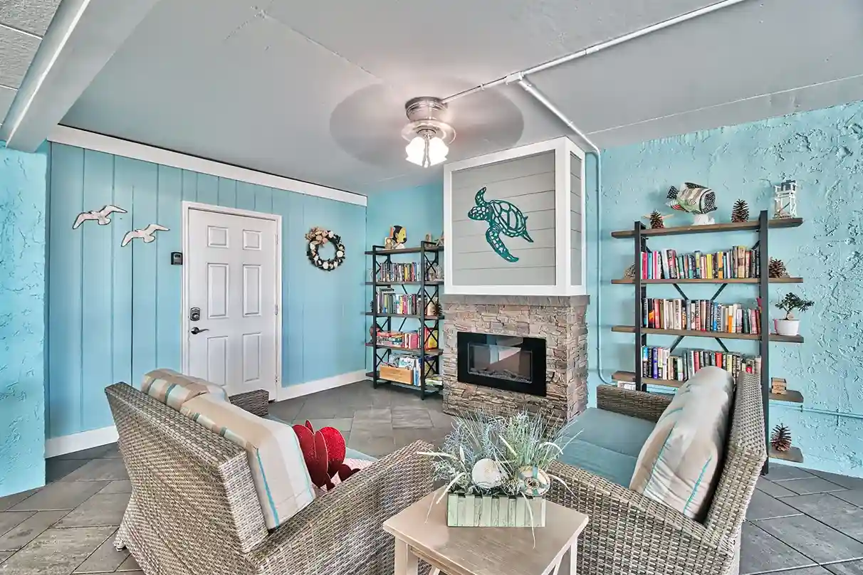 fireplace reading area